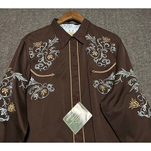 Roper temple grandin western shirt mens pearl snap brown embroidery 3XL rodeo